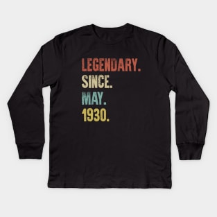 Retro Vintage 90th Birthday Legendary Since May 1930 Kids Long Sleeve T-Shirt